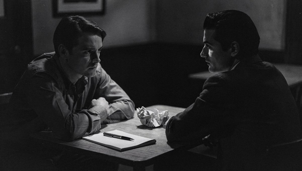 Two colleagues in tense feedback skills conversation at work