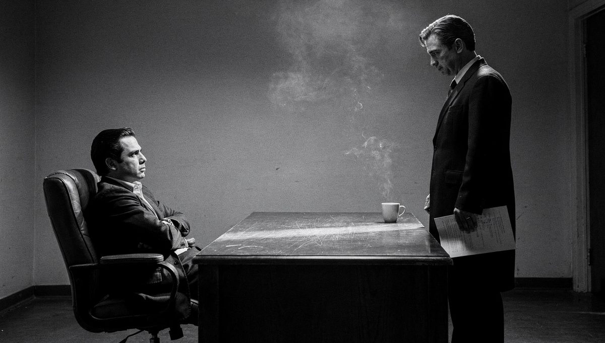 Two colleagues in tense formal vs informal feedback conversation at work
