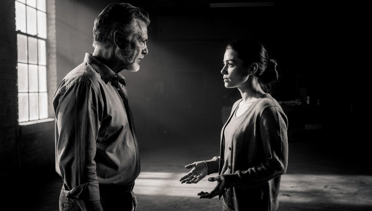 Two people practicing physical expression choices in conversation