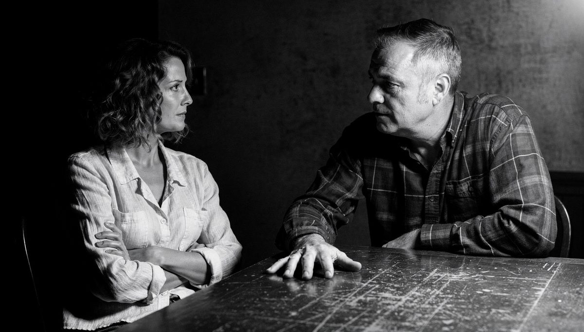 Two colleagues in difficult conversations workplace setting, facing each other
