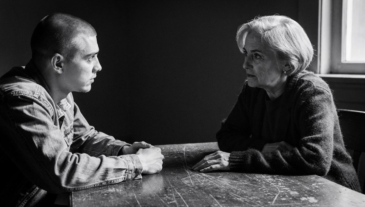 Two people across a table showing physical expression communication