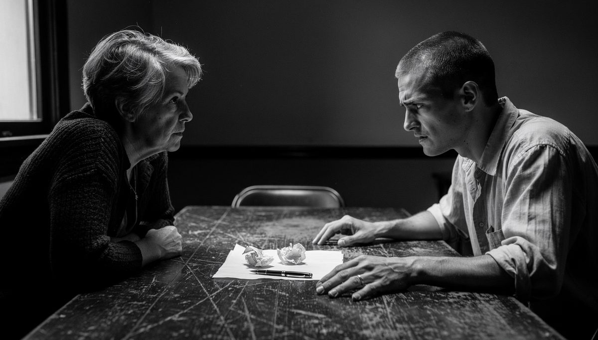 Two colleagues in tense feedback conversation strengthening team synergy