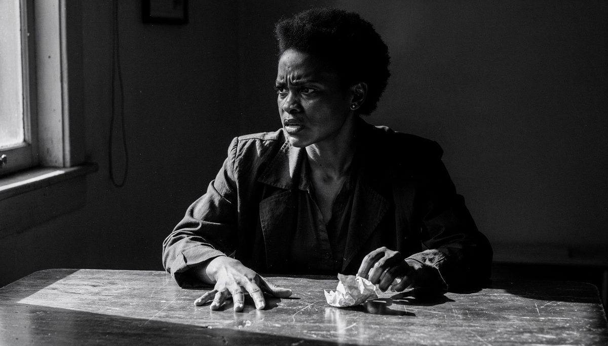 Woman at table using i statements toxic confrontation scenario