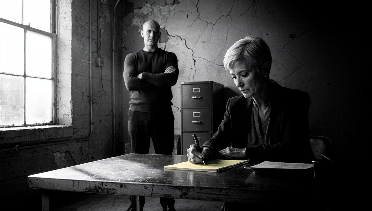 Woman writing notes under tension, conversation pre-mortem preparation