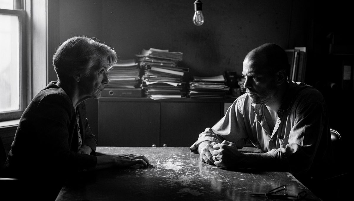 Two people in tense toxic traits conversation across a table