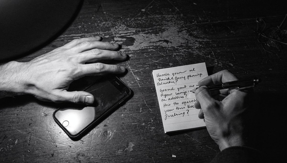 Hands over phone and notepad illustrating icebreakers over text