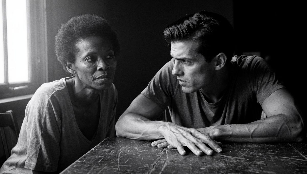 Two people in tense conversation showing patient hearing skills