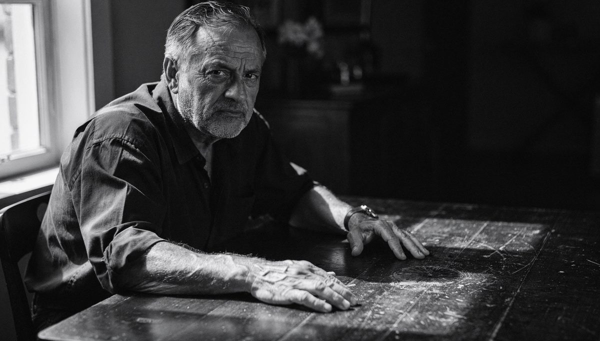 Man projecting calm stillness using nervous fidgeting techniques at table