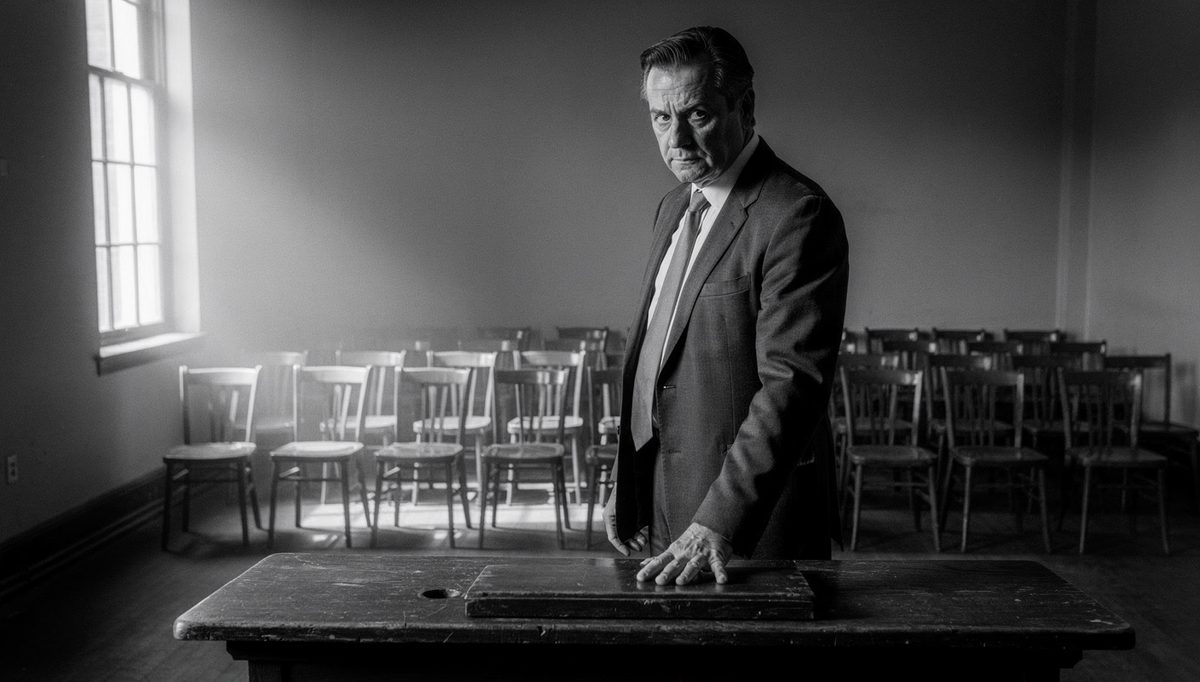 Man at lectern facing empty chairs, icebreaker backfires silence
