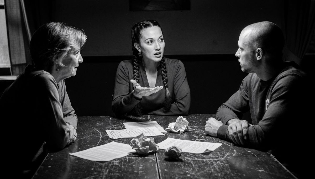 Three people showing open body language collaboration in ideation session