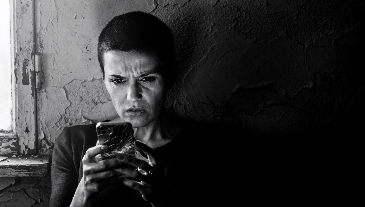 Woman studying phone screen, toxic traits online warning signs