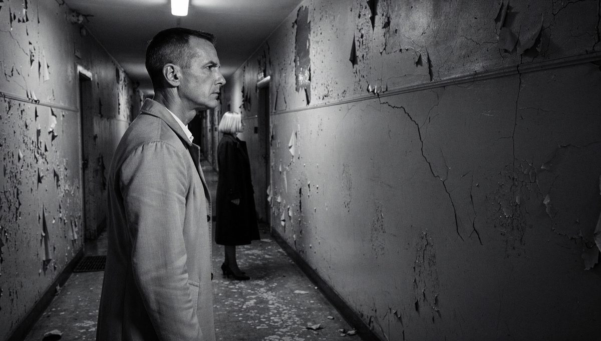 Two figures in a corridor illustrating toxic traits behavior contrast