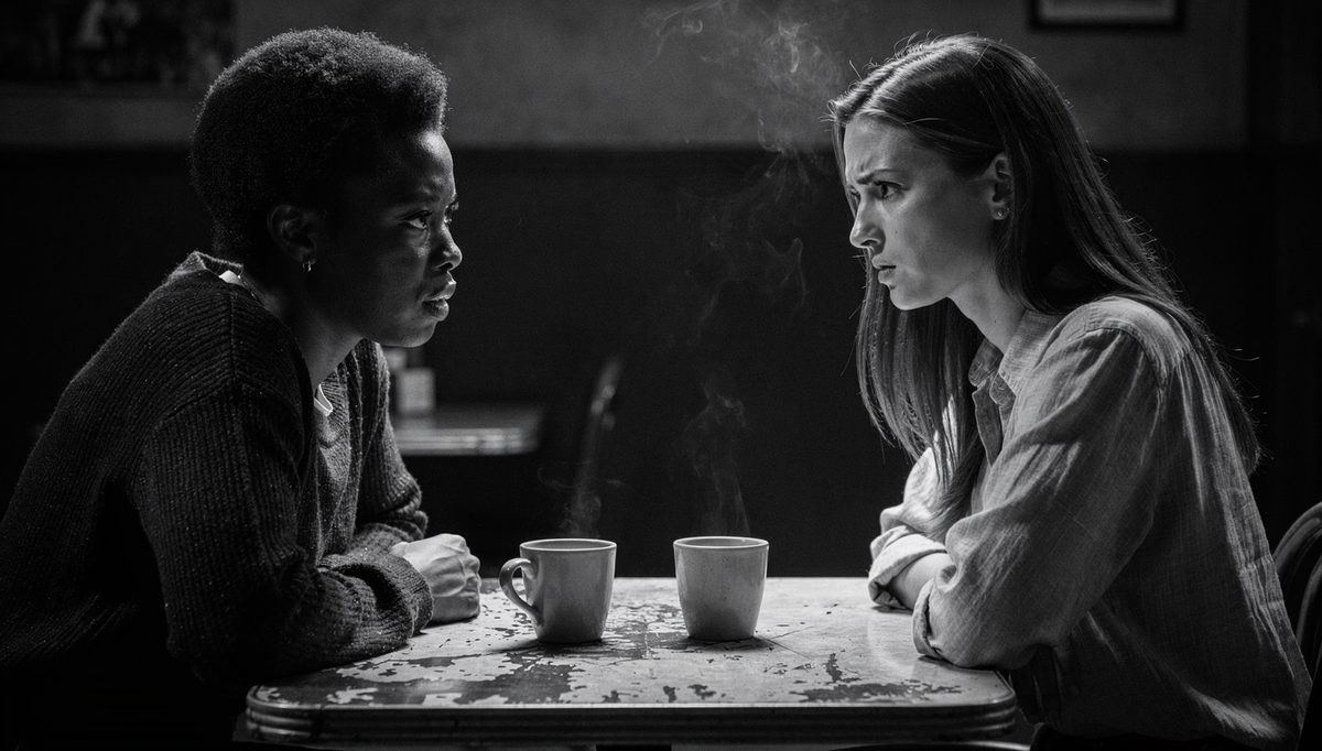 Two women in tense F.R.I.E.N.D. method friendship conversation