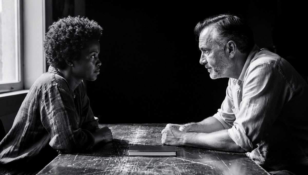 Employee giving upward feedback skills to her manager across table