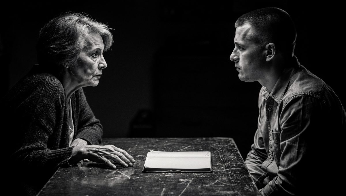 Two colleagues in tense constructive feedback conversation, cinematic close-up