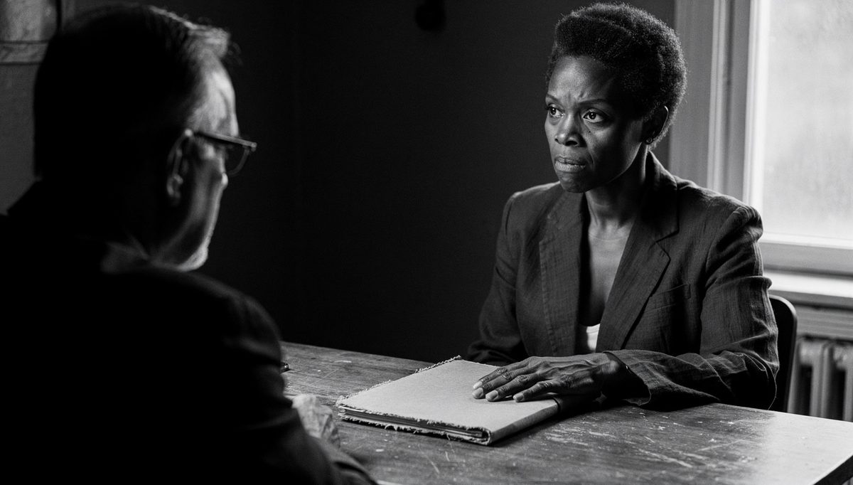 Woman receiving feedback gracefully in a tense workplace meeting